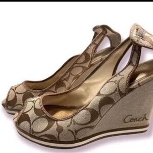 Coach Tan Wedge Sandals with Peep-Toe Design